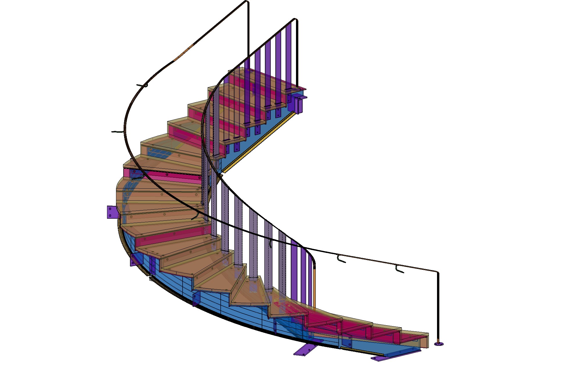 CAD 3D model drawing of a helical staircase
