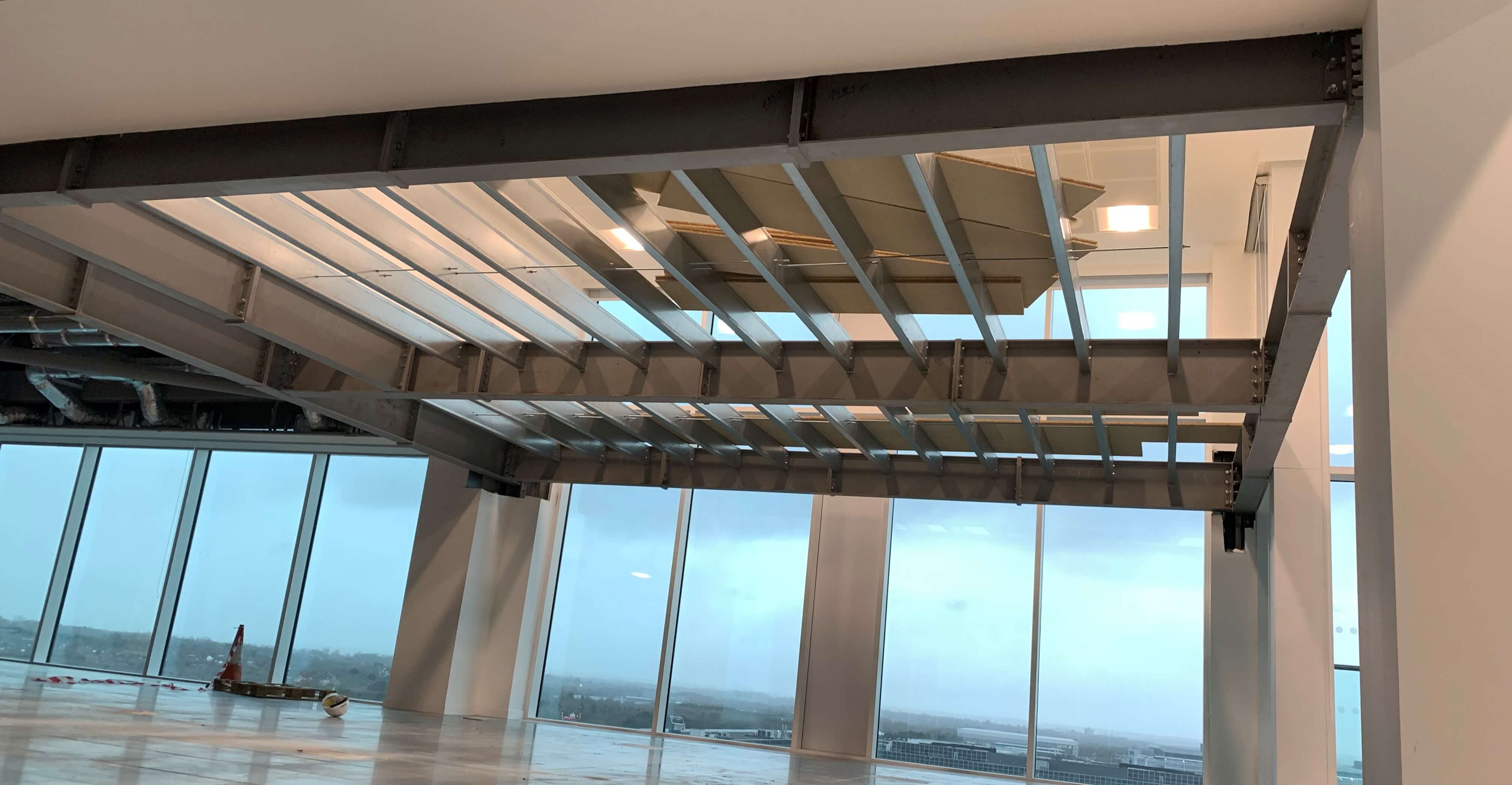 large steel mezzanine in new office building
