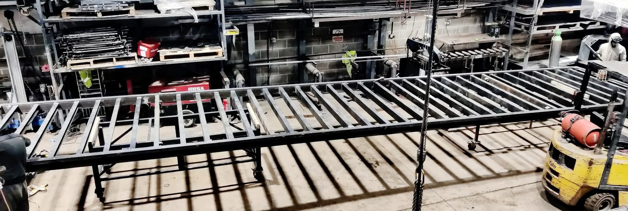 large skid frame fabrication in workshop